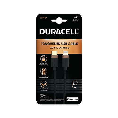 Интерфейсный кабель Duracell USB9012A USB-C to Lightning Черный-0