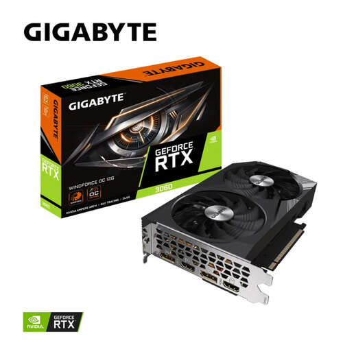 Видеокарта Gigabyte GV-N3060WF2OC-12GD 2.0 , 12Gb GDDR6 192Bit, DP, HDMI, WINDFORCE OC, BOX-0