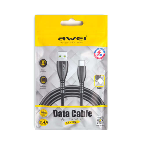 Интерфейсный кабель Awei Type-C CL-115T 2.4A 1m Чёрный-0
