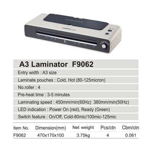 Ламинатор COMIX F9062 А3, 4 вала, 80-125 мкм, 38-45 см/мин.-0