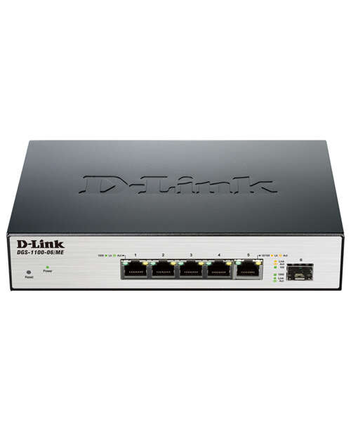 D-Link DGS-1100-06/ME/A1B Упр-ый  L2  5 портов 10/100/1000Base-T и 1 портом 100/1000Base-X SFP-0