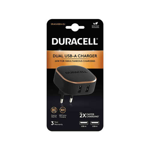Универсальное зарядное устройство Duracell DRACUSB16-EU 24W 2хUSB-A Черный-0