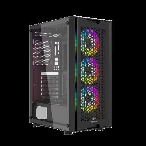 Корпус Wintek Andromeda PRO E306M-B TG, ATX/Micro ATX, USB 2*3.0/1*2.0, 0,5mm, 3*12cm RGB fan, Black-0