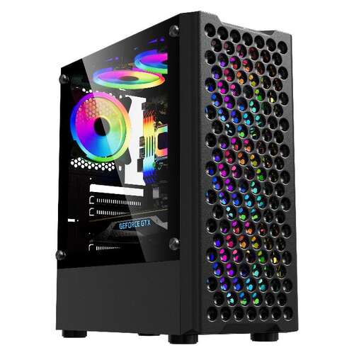 Корпус Wintek Bubble Z06 B TG, ATX/Micro ATX, USB 1*3.0/2*2.0, HD-Audio+Mic, 4*12cm ARGB fan, черный