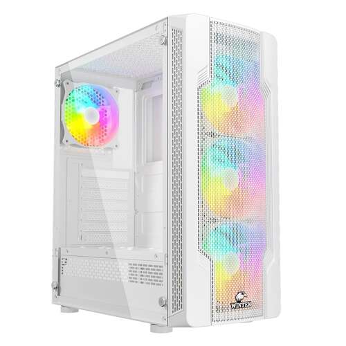 Корпус Wintek Star JX188-2-W TG, ITX/ATX, USB1*3.0/2*2.0, HD-Aud+Mic, 0,5mm, 4*ARGB fan+contr, белый