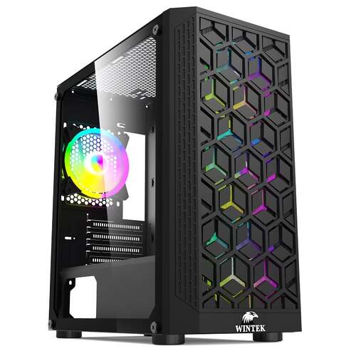 Корпус Wintek LC Armor 8509-B TG, Micro ATX, USB 1*3.0/2*2.0, HD+Mic, 0,5mm, 4*12cm ARGB + contr-0