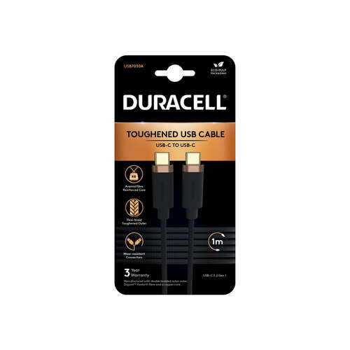 Интерфейсный кабель Duracell USB7030A USB-C to USB-C Черный