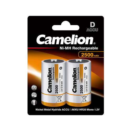 Аккумулятор CAMELION Rechargeable Ni-MH NH-D2500BP2 2 шт. в блистере-0