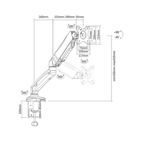 Настольный кронштейн с газлифтом Brateck LDT13-C012 для 1 монитора (13"-32")