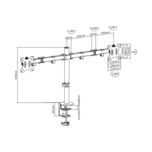 Настольный кронштейн Brateck LDT12-C024N для 2-х мониторов (13"-32")