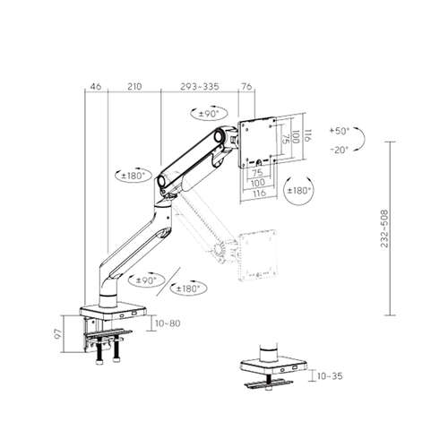 Настольный кронштейн с газлифтом Brateck LDT74-C012 для 1 монитора (17