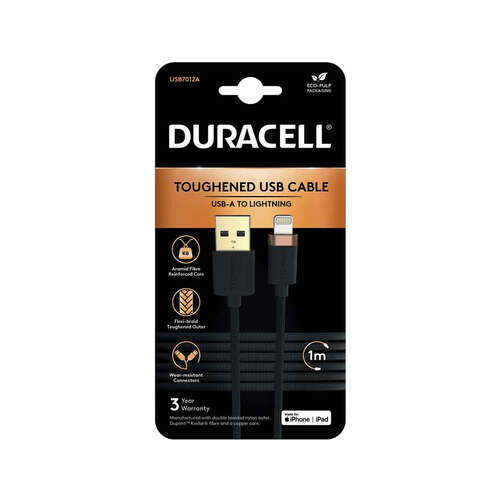 Интерфейсный кабель Duracell USB7012A USB-A to Lightning Черный