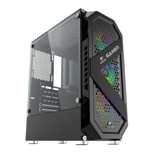 Корпус Wintek Gamer D535-B TG, ATX/Micro ATX, USB 1*3.0/2*2.0, HD+Mic, 0,5mm, 3*12cm ARGB fan +contr-0