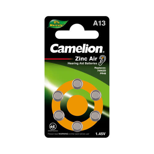 Батарейка CAMELION Zinc Air A13-BP6(0%Hg) 6 шт. в блистере-0