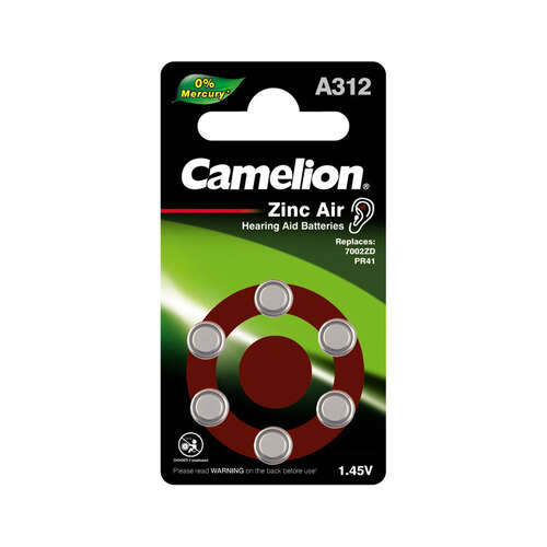 Батарейка CAMELION Zinc Air A312-BP6(0%Hg) 6 шт. в блистере-0