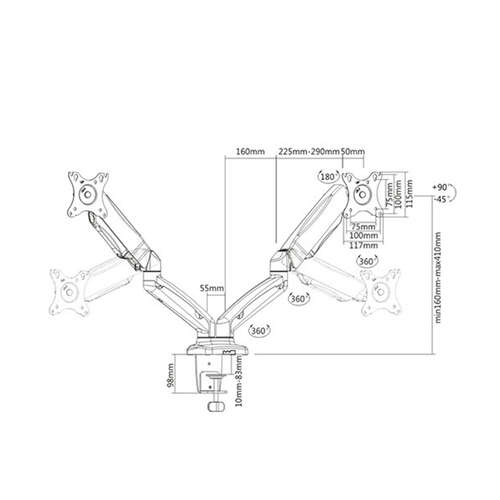 Настольный кронштейн с газлифтом Brateck LDT13-C024 для 2-х мониторов (13"-32")