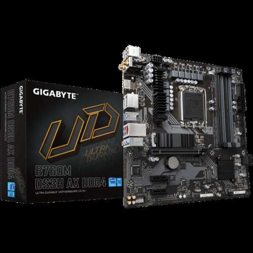 Сист.плата Gigabyte B760M DS3H AX 1.2, B760, 1700, 2xDDR4, PCI-Ex16, 2xPCI-Ex1, 2xM.2, 4xSATA, 2xDP, HDMI, BOX