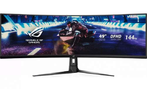 Монитор ASUS XG49VQ VA,49",32:9 UHD(3840x1080x144 Hz),400cd/m2,HDR 400,3000:1,178/178,4ms,Spks 5W,DP,2HDMI,3xUSB