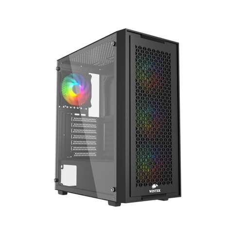 Корпус Wintek Moon PS195-5-B TG, ATX/Micro ATX, USB 1*3.0/2*2.0, 0,45mm, 4*12cm fRGB fan, Black