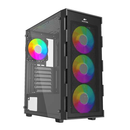 Корпус Wintek Wizard PS195-10-B TG, ITX/ATX, USB 1*3.0/2*2.0, HD-Audio+Mic, 4*ARGB fan+contr, черный