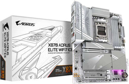 Сист.плата Gigabyte X870 A ELITE WF7 ICE 1.0, X870, AM5, 4xDIMM DDR5, 3xPCI-E x16, 4xM.2, 4xSATA, HDMI, WIFI7, BOX