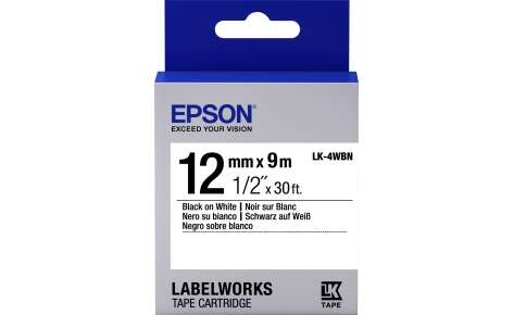 Лента Epson LK4WBN Std Blk/Wht 12/9, 12mm, 9m, C53S654021-0