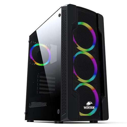 Корпус Wintek Star JX188-2 TG, ITX/ATX, USB 1*3.0/2*2.0, HD-Audio+Mic, 0,5mm, 4*ARGB fan (контроллер + пульт д/у в комплекте), чёрный