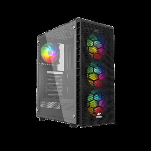 Корпус Wintek Energy JX188-11-M TG, ITX/ATX, USB 1*3.0/2*2.0, HD-Audio+Mic, 0,5mm, 4*ARGB fan (контроллер + пульт д/у в комплекте), чёрный